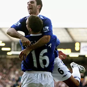 Phil Jagielka and Mikel Arteta: Celebrating Their First Goal Together for Everton Against Reading (09/02/08)