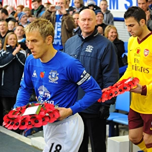 Phil Neville and Cesc Fabregas Lead Out Poppy Wreaths: Everton vs. Arsenal in the Barclays Premier League (November 14, 2010)