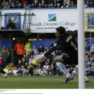 Portsmouth v Everton Portsmouths David James saves from Evertons James Beattie