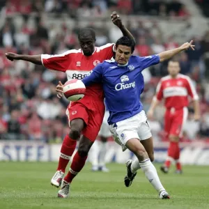 The Riverside Stadium - Middlesbroughs George Boateng and Evertons Tim Cahill in action The Riverside Stadium - Middlesbroughs George Boateng and Evertons Tim Cahill in action