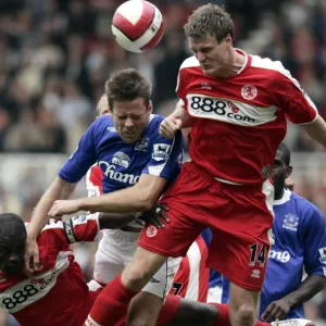 The Riverside Stadium -Middlesbroughs Robert Huth and Evertons James Beattie in action