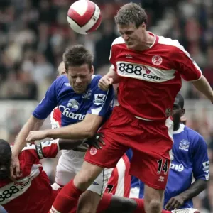 The Riverside Stadium -Middlesbroughs Robert Huth and Evertons James Beattie in action The Riverside Stadium -Middlesbroughs Robert Huth and Evertons James Beattie in action
