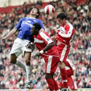 The Riverside Stadium - Tim Cahill of Everton in action against Andrew Taylor