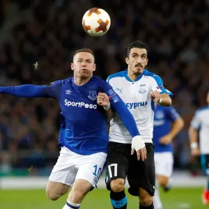 Rooney vs. Cunha: Battle for the Ball in UEFA Europa League Group E - Everton vs. Apollon Limassol at Goodison Park