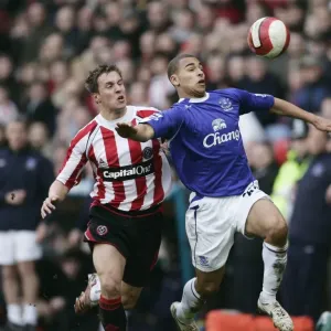 Sheffield United v Everton - James Vaughan in action against Phil Jagielka Sheffield United v Everton - James Vaughan in action against Phil Jagielka