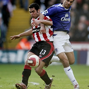 Sheffield United v Everton - Mikel Arteta in action against Ahmed Fathi