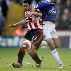 Sheffield United v Everton - Mikel Arteta in action against Ahmed Fathi