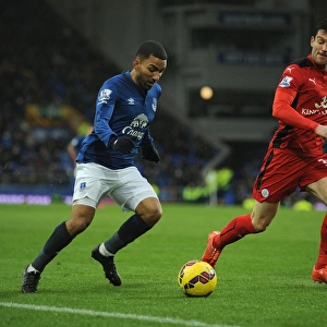 Thrilling Action: Everton's Aaron Lennon vs Leicester City at Goodison Park