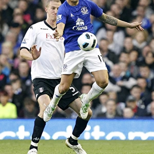 Tim Cahill Shields Ball from Hangeland: Everton's Defensive Masterclass vs. Fulham (19 March 2011, Goodison Park)