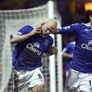 Watford v Everton - Andy Johnson celebrates scoring Evertons second goal with Tim Cahill