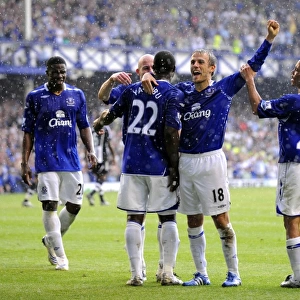 Yakubu's Hat-Trick: Everton Celebrates with Team Mates vs. Newcastle United (11/5/08)