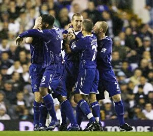 Images Dated 14th August 2007: Alan Stubbs Triumph: Everton's Unforgettable Third Goal vs. Tottenham Hotspur in 2007