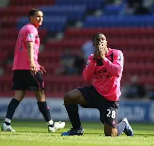 30 April 2011 Wigan Athletic V Everton Prints: Anichebe's Emotional Reaction: Wigan Athletic vs Everton