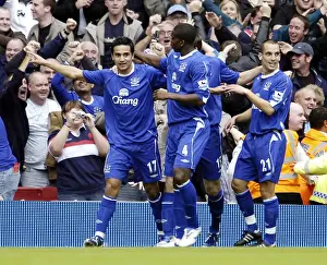 Arsenal v Everton 28 / 10 / 06 Tim Cahill celebrates scoring the first goal for Everton with team mates