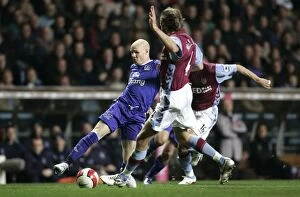 Aston Villa v Everton Collection: Aston Villa v Everton Andy Johnson in action against Olof Mellberg
