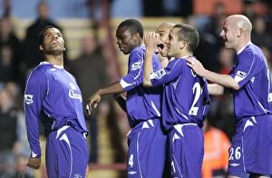 2007 Collection: Aston Villa v Everton FA Evertons Joleon Lescott celebrates scoring with team mates