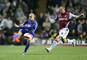 Images Dated 2nd April 2007: Aston Villa v Everton James Vaughan in action against Wilfred Bouma