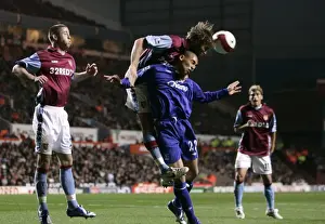 Aston Villa v Everton James Vaughan in action against Olof Mellberg