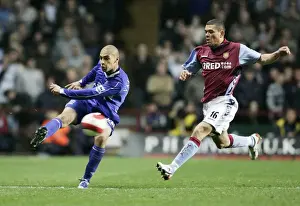Aston Villa v Everton James Vaughan in action against Wilfred Bouma