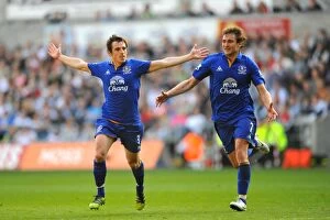 24 March 2012 v Swansea City, Liberty Stadium Collection: Baines and Jelavic: Everton's Unforgettable Goal Celebration vs. Swansea City (March 24, 2012)