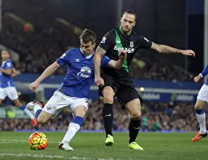 Everton V Stoke City - Goodison Park Prints: Battle for the Ball: Coleman vs Arnautovic - Everton vs Stoke City Rivalry