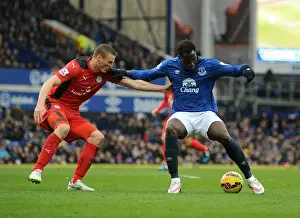 Everton V Leicester City - Goodison Park Prints: Battle for the Ball: Lukaku vs Huth - Everton vs Leicester City, Premier League Rivalry