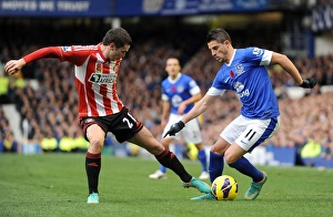 Everton 2 V Sunderland 1 : Goodison Park : 10-11-2012 Prints: A Battle for the Ball: Mirallas vs. Johnson - Everton vs. Sunderland Rivalry (10-11-2012)