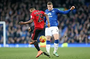 Everton V West Bromwich Albion - Goodison Park Prints: A Battle for the Ball: Ross Barkley vs. Sessegnon's Tussle at Goodison Park