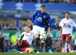 Everton V Aston Villa - Goodison Park Prints: Battle for the Ball: Ross Barkley vs. Tom Cleverley - Everton vs. Aston Villa