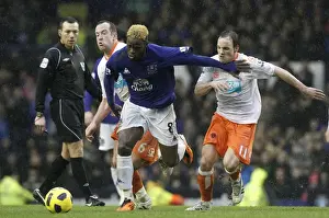 05 February 2011 Everton V Blackpool Prints: A Battle for the Ball: Saha vs Vaughan & Adam (February 2011) - Everton vs Blackpool