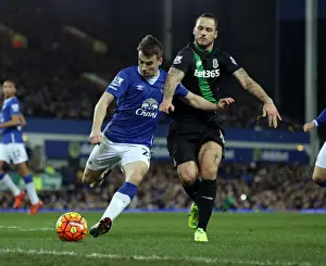Framed Print : Battle for the Ball: Seamus Coleman vs Marko Arnautovic - Everton vs Stoke City, Premier League