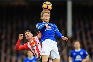 Images Dated 25th February 2017: Battle for the Ball: Tom Davies vs Bryan Oviedo at Goodison Park