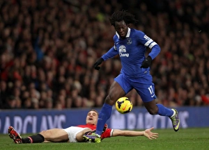 Manchester United 0 V Everton 1 : Old Trafford : 04-12-2013 Prints: Battle at Old Trafford: Lukaku's Triumph Over Vidic - Everton's Surprising Victory (December 2013)