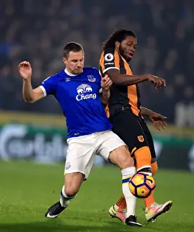 Framed Print : Battle for Supremacy: Jagielka vs. Mbokani - Hull City vs. Everton, Premier League Framed Print : Battle for Supremacy: Jagielka vs. Mbokani - Hull City vs. Everton, Premier League