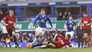 Images Dated 13th February 2016: Battling for Control: Ross Barkley vs. Jonathan Evans - Everton vs. West Bromwich Albion