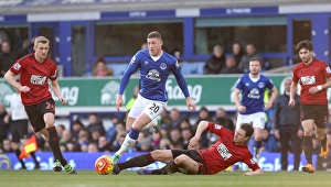 Everton V West Bromwich Albion - Goodison Park Prints: Battling for Control: Ross Barkley vs. Jonathan Evans - Everton vs. West Bromwich Albion