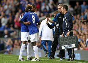 Images Dated 21st August 2010: Beckford Out, Saha In: Substitution Drama at Goodison Park - Everton vs