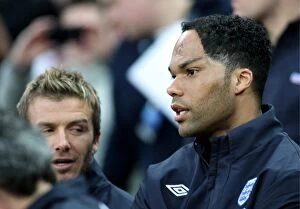Images Dated 28th March 2009: Beckham and Lescott Ready for England vs Slovakia Friendly at Wembley Stadium (March 2009)