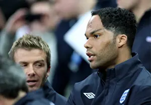 Blues On International Duty Prints: Beckham and Lescott Ready for England vs Slovakia Friendly at Wembley Stadium (March 2009)