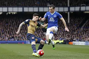 Everton V Arsenal - Goodison Park Prints: Bellerin vs Baines: A Football Battle for Ball Possession - Everton vs Arsenal