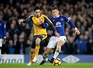 Everton v Arsenal - Goodison Park Collection: Bellerin vs. Barkley: Intense Battle for the Ball at Goodison Park - Everton vs