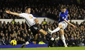 Images Dated 10th November 2010: Bilyaletdinov vs. Cahill: A Tense Goal-line Clash at Goodison Park - Everton vs