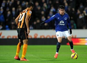 Images Dated 1st January 2015: Bryan Oviedo in Action at Hull City's KC Stadium: Everton vs Hull City, Barclays Premier League