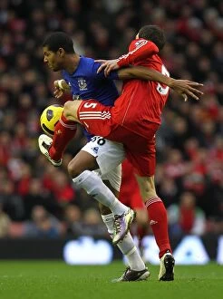 Images Dated 16th January 2011: Clash at Anfield: Jermaine Beckford vs Daniel Agger, Premier League Showdown (16 January 2011)