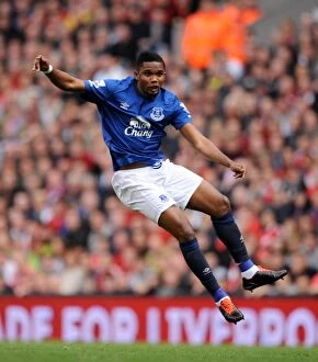 Images Dated 27th September 2014: Clash at Anfield: Samuel Eto'o's Battle - Liverpool vs. Everton in the Barclays Premier League