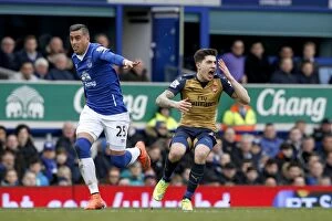 Images Dated 19th March 2016: Clash at Goodison Park: Everton's Funes Mori vs. Arsenal's Bellerin