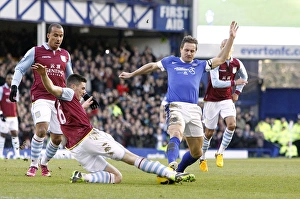 Everton 3 V Aston Villa 3 : Goodison Park : 02-02-2013 Prints: Clash at Goodison Park: Jagielka vs. Clark - Ever-vs-Villa's Thrilling 3-3 Battle