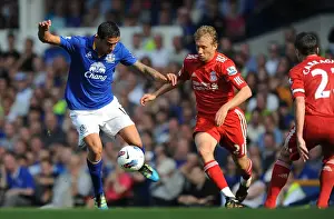 01 October 2011 Everton V Liverpool Prints: Clash at Goodison Park: Leiva vs