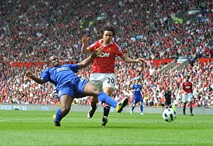 23 April 2011 Manchester United V Everton Prints: Clash at Old Trafford: Anichebe vs Fabio - A Goal-line Battle in the Premier League Showdown (23 April 2011)