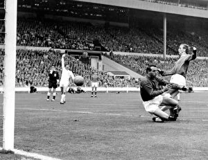 FA Cup Final -1966 Collection: Controversial FA Cup Final Moment: Young's Disallowed Goal for Everton against Sheffield Wednesday